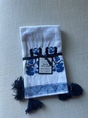 Two's Company Blue and White Willow Embroidered Dish Towels - Set of 2
